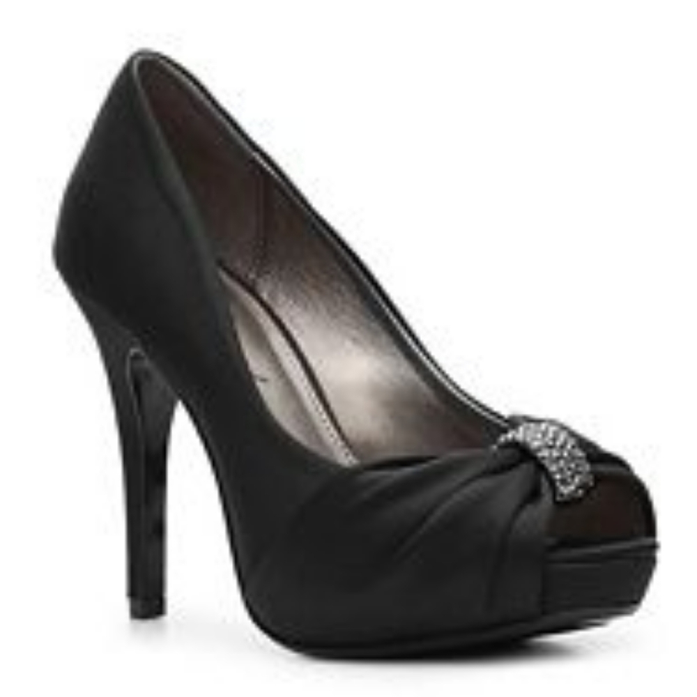 Lulu Townsend Black Satin Mira Platform Peep Toe